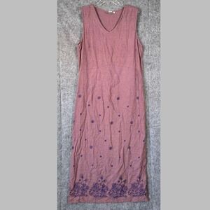 VTG IVY Maxi Linen Dress Womens 16 Cottagecore Purple Bohemian Embroidered Fairy